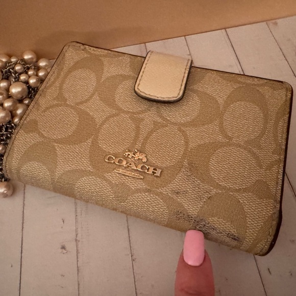 Coach Beige and Gold Women's Wallet - Picture 3 of 10